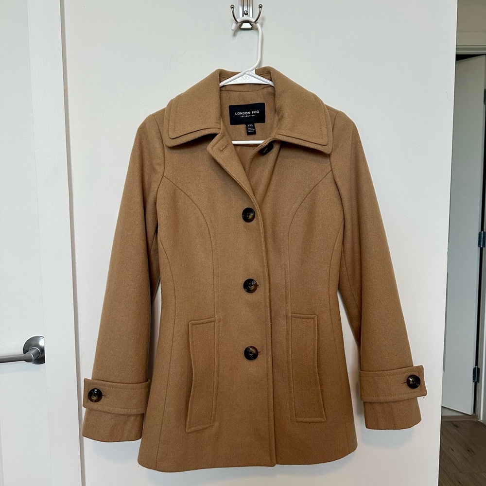 London Fog Tan Pea Coat with Tailored Fit